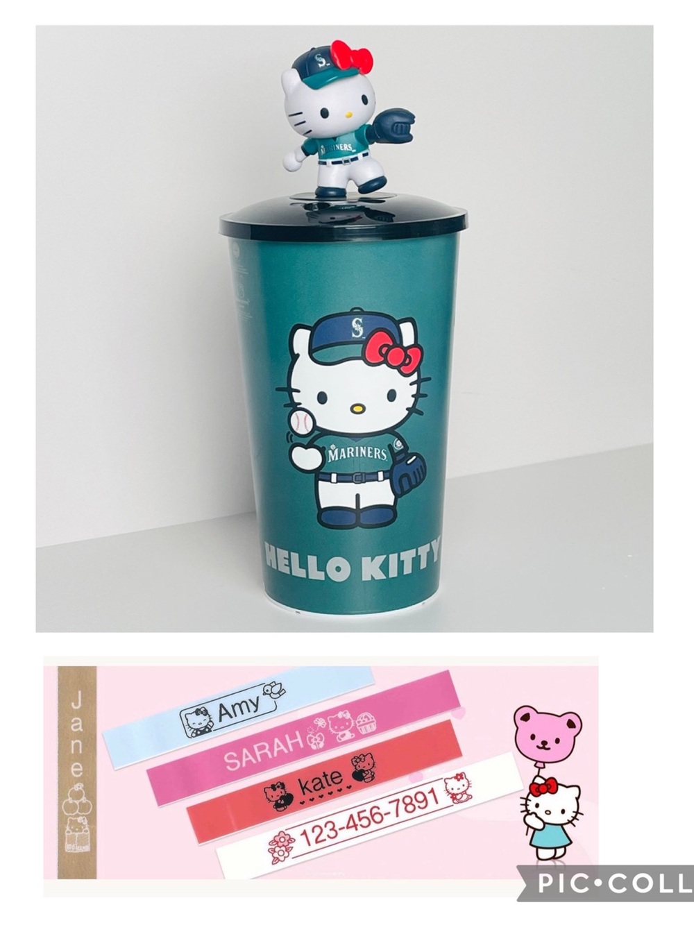 Hello Kitty Seattle Mariners refillable stadium drink cup mascot topper & label